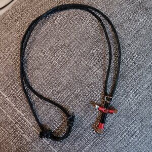 Horseshoe Nail Cross Necklace (Red & Black)